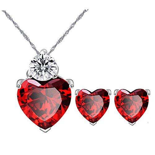 並行輸入品】[Uloveido] レッドクリスタルハートネックレスとスタッド