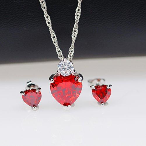 並行輸入品】[Uloveido] レッドクリスタルハートネックレスとスタッド