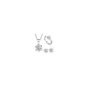 【並行輸入品】Uloveido シルバートーン ラウンドカット キュービックジルコニア シンプル イヤリング リング ペンダント ネックレス ジ