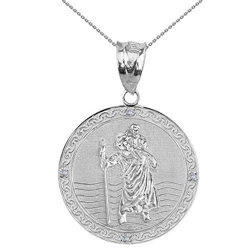 【並行輸入品】スターリングシルバーStクリストファー・CZ Medalカトリックチャームトラベラー保護ネックレス( 1.16インチ) シルバー_1