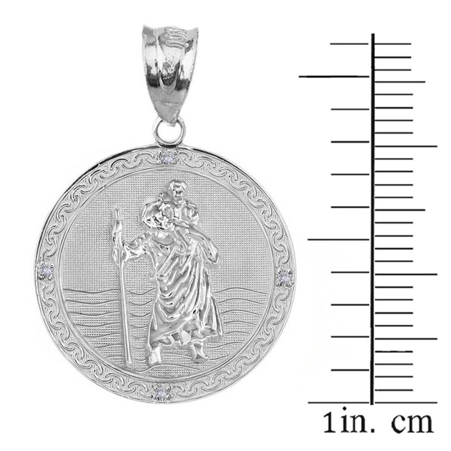 【並行輸入品】スターリングシルバーStクリストファー・CZ Medalカトリックチャームトラベラー保護ネックレス( 1.16インチ) シルバー_3