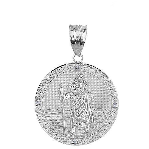 【並行輸入品】スターリングシルバーStクリストファー・CZ Medalカトリックチャームトラベラー保護ネックレス( 1.16インチ) シルバー_7