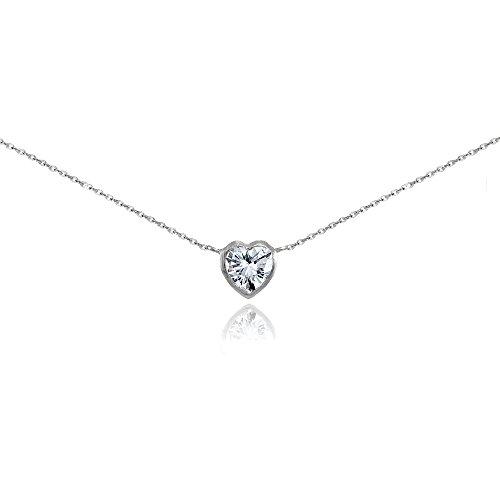 【並行輸入品】スターリングシルバーキュービックジルコニアbezel set Heart Necklace， 16 " + 2 " Extende_1
