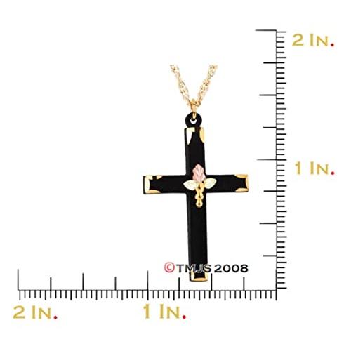 【並行輸入品】ブラックパウダーコーティングクロスペンダントネックレス、10 Kイエローゴールド、12 K緑とローズゴールドブラックヒルズゴールドの画像