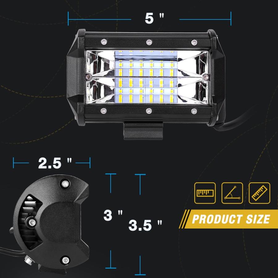 【並行輸入品】AUTO 5 inches LED Light Bars 72W Flood Light Pods Off Road Fog D_6