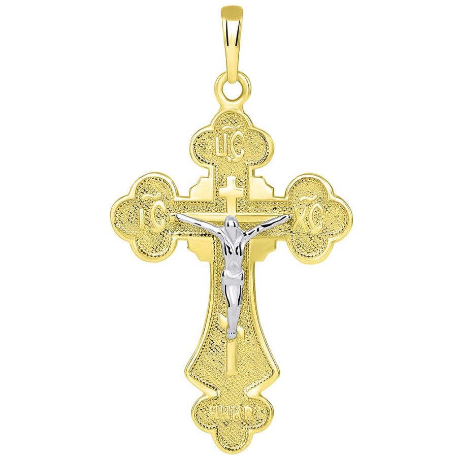 【並行輸入品】ソリッド14?Kゴールド正教会ICXCクロス十字架チャームペンダント Jewelry America 14k Two Tone Gの画像