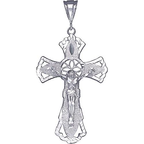 【並行輸入品】Largeスターリングシルバークロスwith Jesusペンダントネックレスwithダイヤモンドカット仕上げ eJewelryPl_1