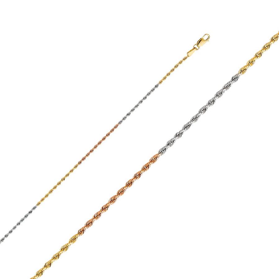 【並行輸入品】Wellingsale 14 K 3 3色ゴールドソリッド1.5 MM Polishedソリッドロープダイヤモンドカットチェーンネ_3