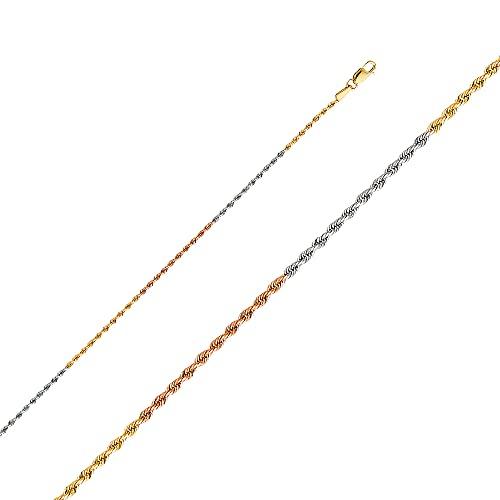 【並行輸入品】Wellingsale 14 K 3 3色ゴールドソリッド1.5 MM Polishedソリッドロープダイヤモンドカットチェーンネ_4