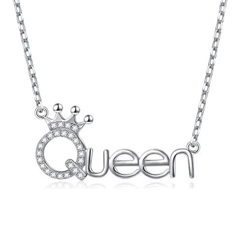 【並行輸入品】925スターリングシルバーホワイトCZ Crown QueenペンダントWordチャームネックレスのガールフレンド、18 " FL_1