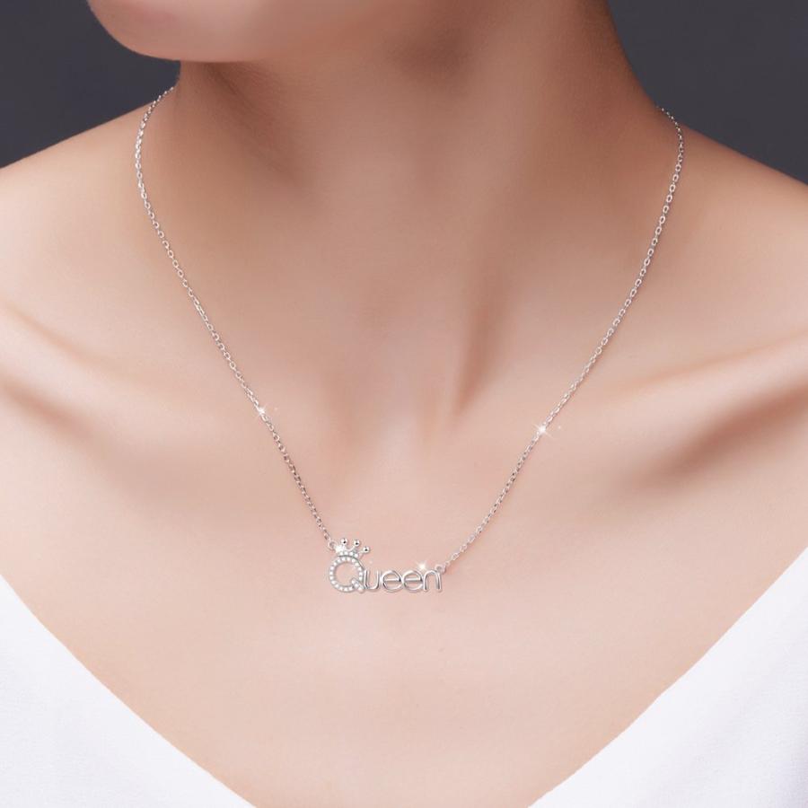 【並行輸入品】925スターリングシルバーホワイトCZ Crown QueenペンダントWordチャームネックレスのガールフレンド、18 " FL_3