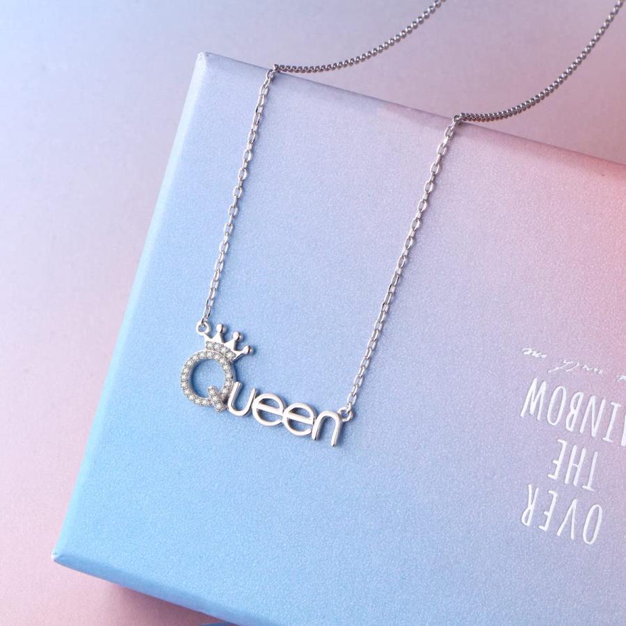 【並行輸入品】925スターリングシルバーホワイトCZ Crown QueenペンダントWordチャームネックレスのガールフレンド、18 " FL_6