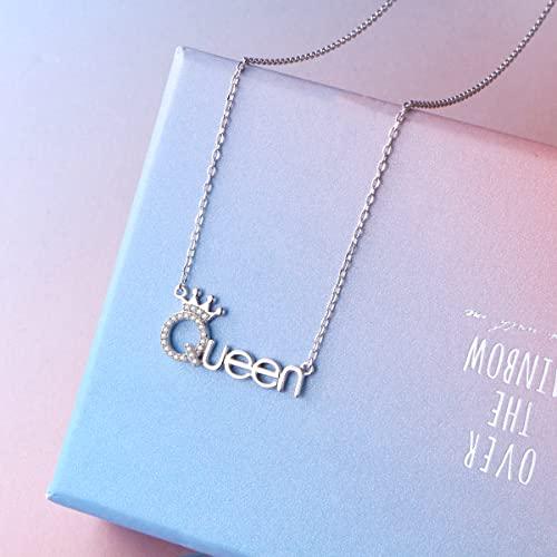 【並行輸入品】925スターリングシルバーホワイトCZ Crown QueenペンダントWordチャームネックレスのガールフレンド、18 " FL_7