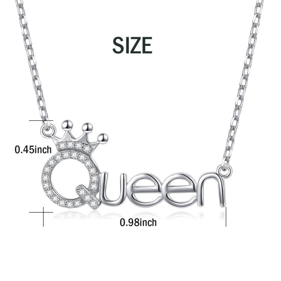 【並行輸入品】925スターリングシルバーホワイトCZ Crown QueenペンダントWordチャームネックレスのガールフレンド、18 " FL_9