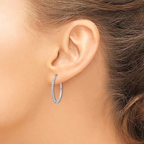 【並行輸入品】Diamond2Deal 14k White Gold Diamond Round Hinged Hoop Earrings Fの画像
