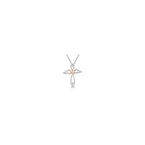 【並行輸入品】Jewelili 14 KローズゴールドoverスターリングシルバーAngel Wingクロスペンダント、1 / 10cttw、1