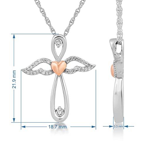 【並行輸入品】Jewelili 14 KローズゴールドoverスターリングシルバーAngel Wingクロスペンダント、1 / 10cttw、1