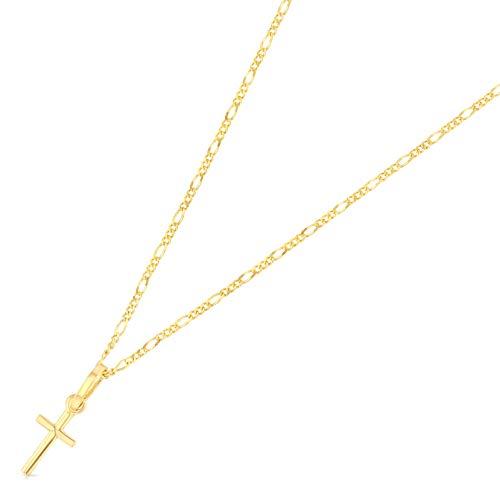 【並行輸入品】Iokaジュエリー? ?14?Kイエローゴールドプレーンクロス宗教チャームペンダントwith 3?+ 1?1.6?MMフィガロチェの画像