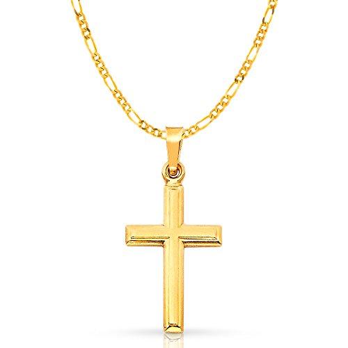【並行輸入品】Iokaジュエリー? ?14?Kイエローソリッドゴールドクロス宗教チャームペンダントwith 3?+ 1?2.3?MMフィガロチェの画像