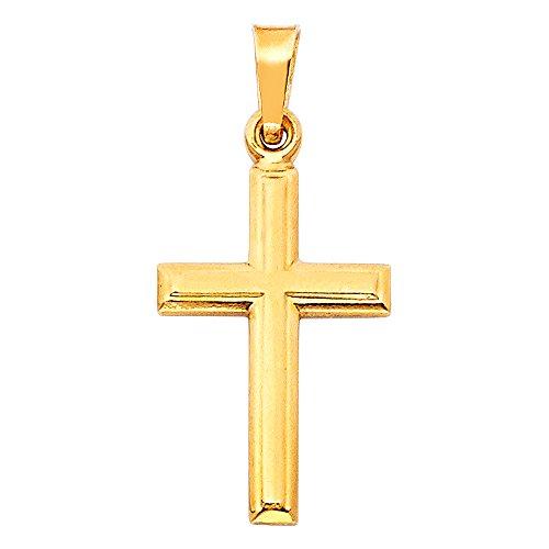 【並行輸入品】Iokaジュエリー? ?14?Kイエローソリッドゴールドクロス宗教チャームペンダントwith 3?+ 1?2.3?MMフィガロチェの画像
