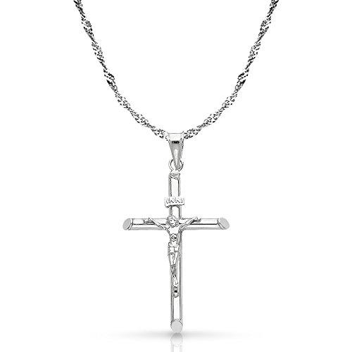 【並行輸入品】14K ホワイトゴールド 十字架 十字架ペンダント 1.2mm シンガポールチェーンネックレス付き ゴールド Ioka 14K Wの画像