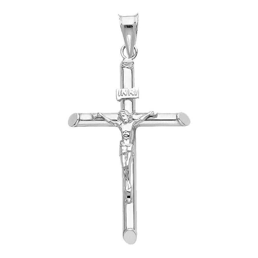 【並行輸入品】14K ホワイトゴールド 十字架 十字架ペンダント 1.2mm シンガポールチェーンネックレス付き ゴールド Ioka 14K Wの画像