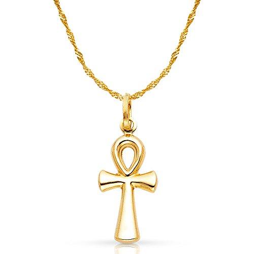 【並行輸入品】Iokaジュエリー? ?14?KイエローソリッドゴールドエジプトAnkhクロス宗教チャームペンダントwith 1.2?MMシンガポの画像