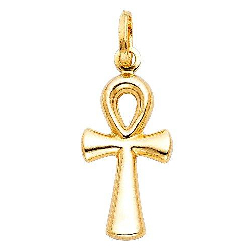 【並行輸入品】Iokaジュエリー? ?14?KイエローソリッドゴールドエジプトAnkhクロス宗教チャームペンダントwith 1.2?MMシンガポの画像
