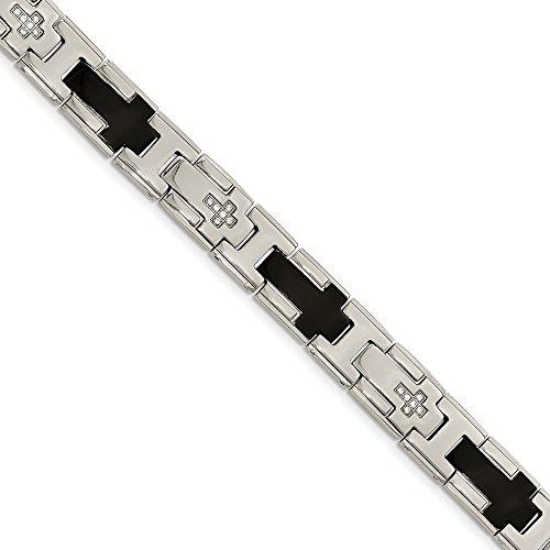 【並行輸入品】ステンレススチール 光沢ブラック IPメッキ キュービックジルコニア クロスブレスレット, 8.5 inches, キュービックジの画像