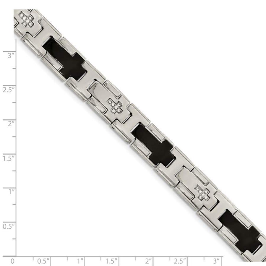 【並行輸入品】ステンレススチール 光沢ブラック IPメッキ キュービックジルコニア クロスブレスレット, 8.5 inches, キュービックジの画像