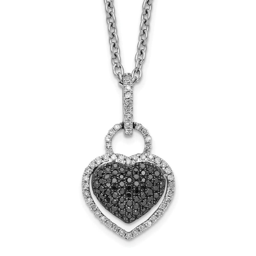 【並行輸入品】Diamond2Deal スターリングシルバー ブラック&ホワイト ダイヤモンド ハートペンダントネックレス ファインジュエリーギの画像