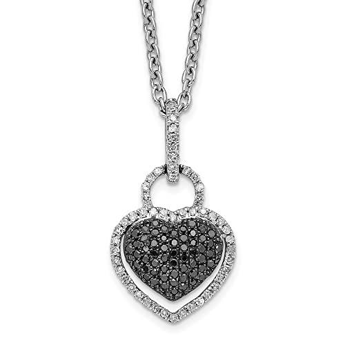 【並行輸入品】Diamond2Deal スターリングシルバー ブラック&ホワイト ダイヤモンド ハートペンダントネックレス ファインジュエリーギの画像