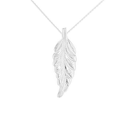 【並行輸入品】ソリッド14?KホワイトゴールドBohemiaリーフフェザーペンダントネックレス Solid 14k White Gold Bohの画像