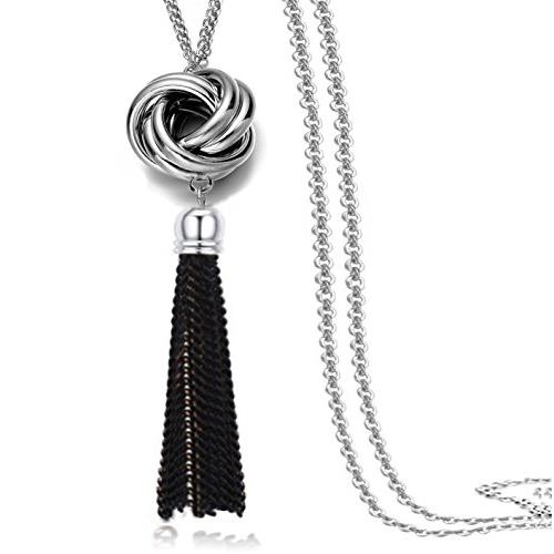 【並行輸入品】長いタッセルネックレスシルバートーンLovelyノットタッセルペンダントノットSnake Chain For Women Simp_1