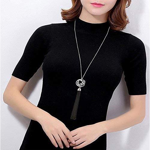【並行輸入品】長いタッセルネックレスシルバートーンLovelyノットタッセルペンダントノットSnake Chain For Women Simp_3