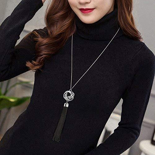 【並行輸入品】長いタッセルネックレスシルバートーンLovelyノットタッセルペンダントノットSnake Chain For Women Simp_5