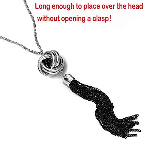 【並行輸入品】長いタッセルネックレスシルバートーンLovelyノットタッセルペンダントノットSnake Chain For Women Simp_8