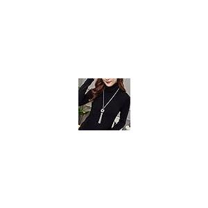 【並行輸入品】長いタッセルネックレスシルバートーンLovelyノットタッセルペンダントノットSnake Chain For Women Mult_7