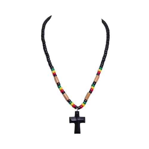 並行輸入品】ブラック木製クロスペンダントon Rasta Coconut木製& Puka 