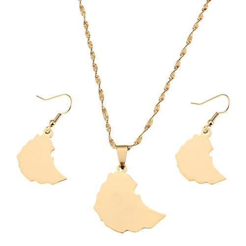 【並行輸入品】Ethiopianマップペンダントイヤリングネックレスの女性マップエチオピアの BR Gold Jewelry Ethiopian_1