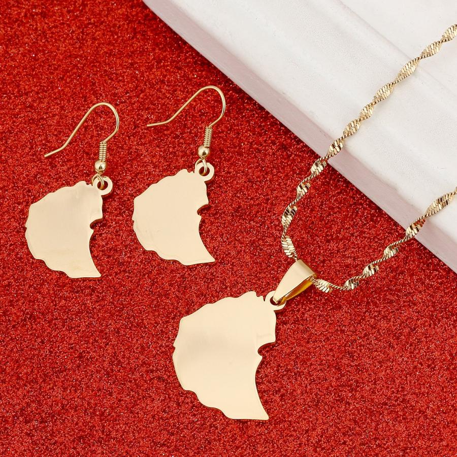 【並行輸入品】Ethiopianマップペンダントイヤリングネックレスの女性マップエチオピアの BR Gold Jewelry Ethiopian_9