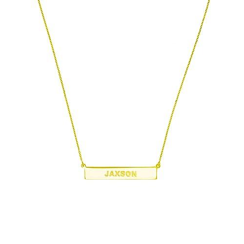 【並行輸入品】14k Yellow Gold Side ways Bar Name Plate Adjustable Necklace 18の画像
