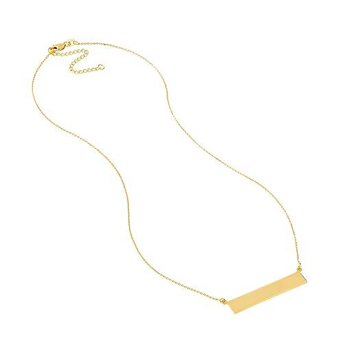 【並行輸入品】14k Yellow Gold Side ways Bar Name Plate Adjustable Necklace 18の画像