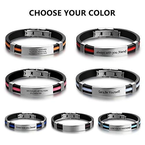 【並行輸入品】カスタマイズ可 刻印入り ステンレススチール製ラバーブレスレット メンズ レディース キッズ 名前・日付・本人確認 Persona