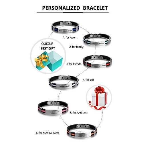 【並行輸入品】カスタマイズ可 刻印入り ステンレススチール製ラバーブレスレット メンズ レディース キッズ 名前・日付・本人確認 Persona
