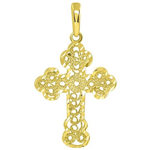 【並行輸入品】14 K黄色ゴールドテクスチャ正教会クロスwithフィリグリーペンダントネックレス Jewelry America Solid 1の画像