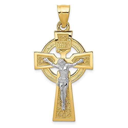 【並行輸入品】14K ツートーン ゴールド ケルティック インリ 主イエス キリスト 十字架 ネックレス チャーム ペンダント 宗教的 アイオナの画像