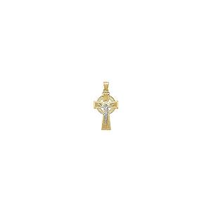 【並行輸入品】14K ツートーン ゴールド ケルティック インリ 主イエス キリスト 十字架 ネックレス チャーム ペンダント 宗教的 アイオナの画像