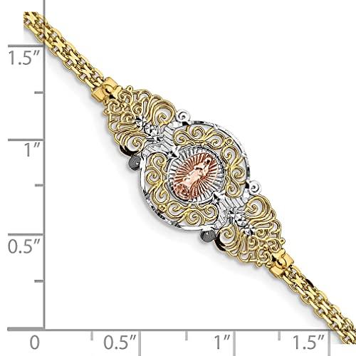 【並行輸入品】14K ツートーンイエローゴールド グアダルーペの聖母ブレスレット 7インチ 宗教的ファインジュエリー 女性へのギフト, 7 inの画像
