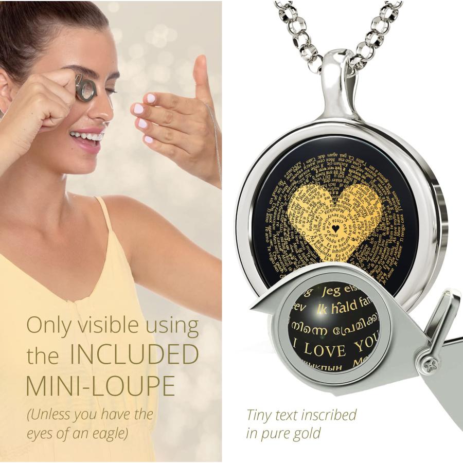 【並行輸入品】NanoStyle I Love You ネックレス 120の異なる言語でロマンチックな言葉が刻まれています 純金のミニチュアテキの画像